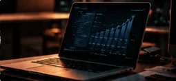 Notebook com gráficos de crescimento do negócio